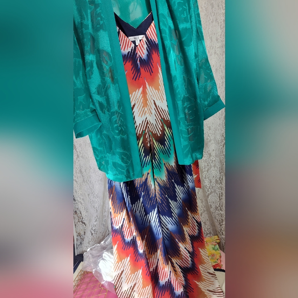 Robbie Bee Colorful Patterned Maxi Dress Petite NWOT
